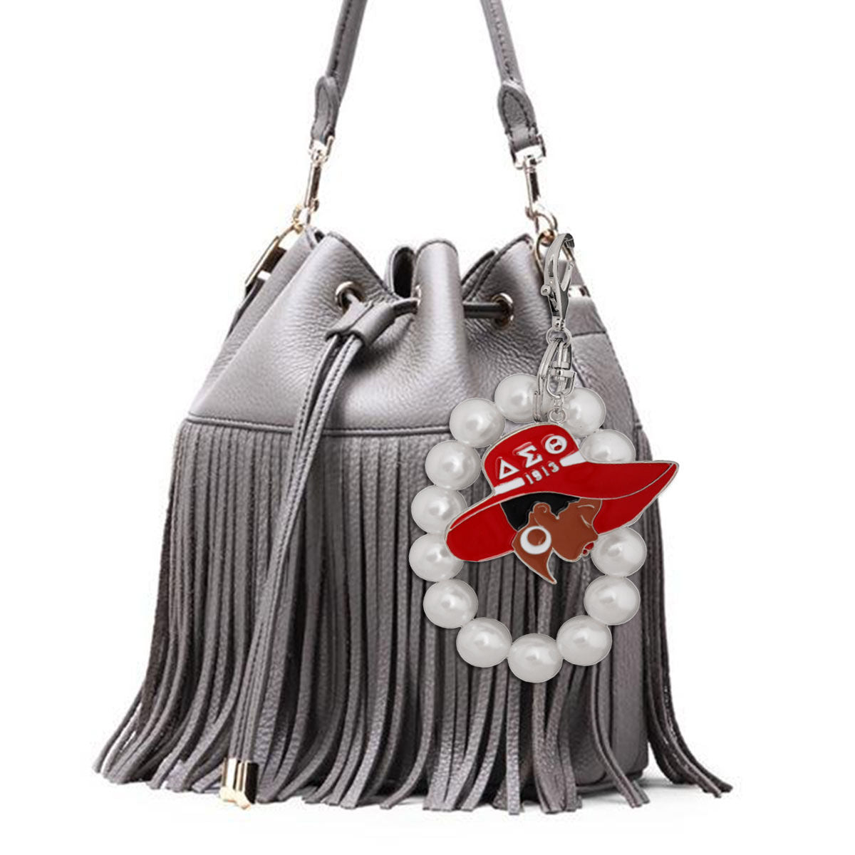 Red White Hat Pearl DST Keychain|7.25 x 2.75 inches - Premium Wholesale Fashion Accessories from Pinktown - Just $18! Shop now at chiquestyles