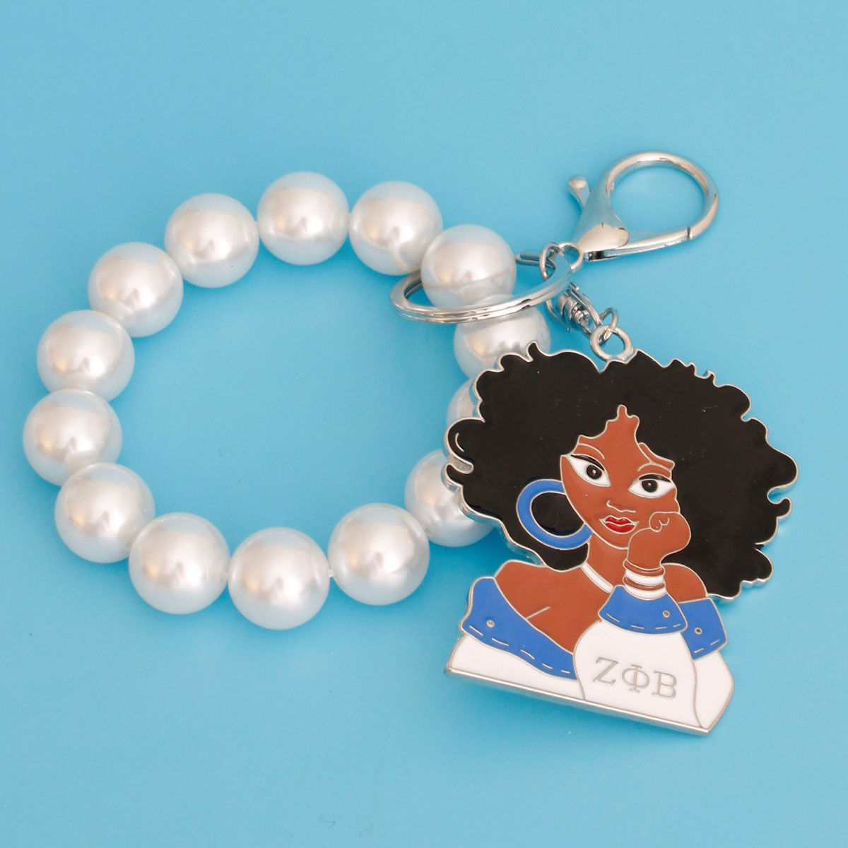 Blue White Woman Pearl Keychain|7.85 x 2.25 inches - Premium Wholesale Fashion Accessories from Pinktown - Just $19! Shop now at chiquestyles