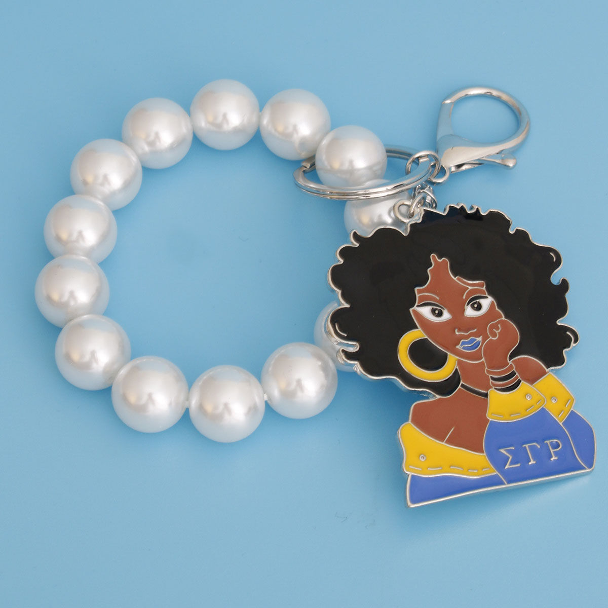 Blue Gold Woman Pearl Keychain|7.85 x 2.25 inches - Premium Wholesale Fashion Accessories from Pinktown - Just $19! Shop now at chiquestyles