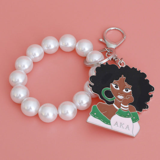 Pink Green Woman Pearl Keychain|7.85 x 2.25 inches - Premium Wholesale Fashion Accessories from Pinktown - Just $19! Shop now at chiquestyles