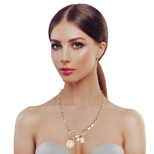 Gold Coin Screw Carabiner Chain|20 inches - Premium Wholesale Jewelry from Pinktown - Just $14! Shop now at chiquestyles