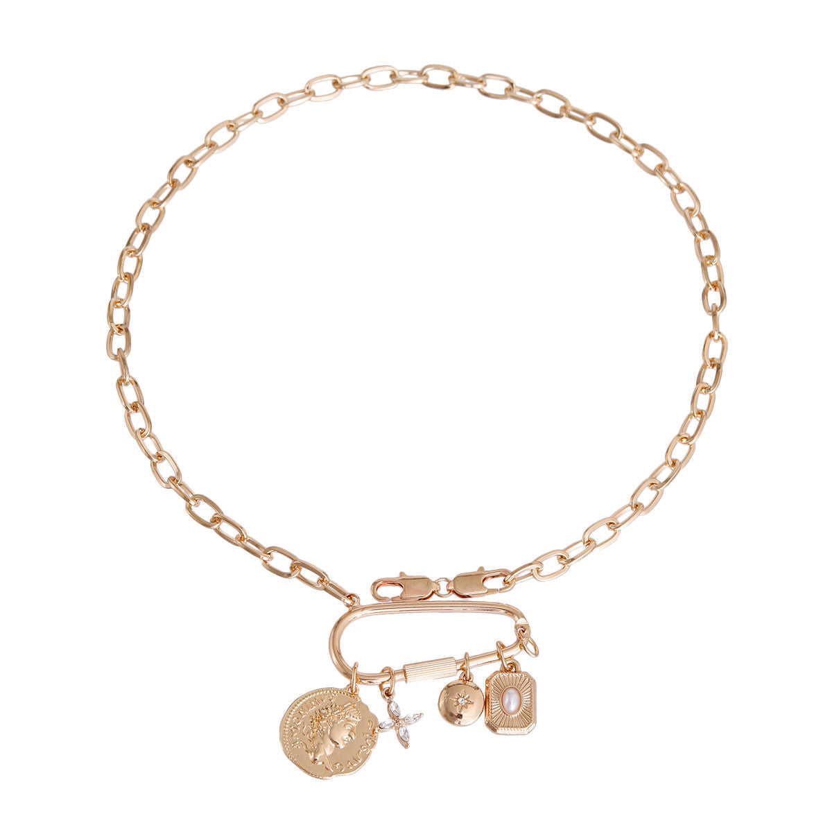 Gold Coin Screw Carabiner Chain - Premium Wholesale Jewelry from Pinktown - Just $13! Shop now at chiquestyles
