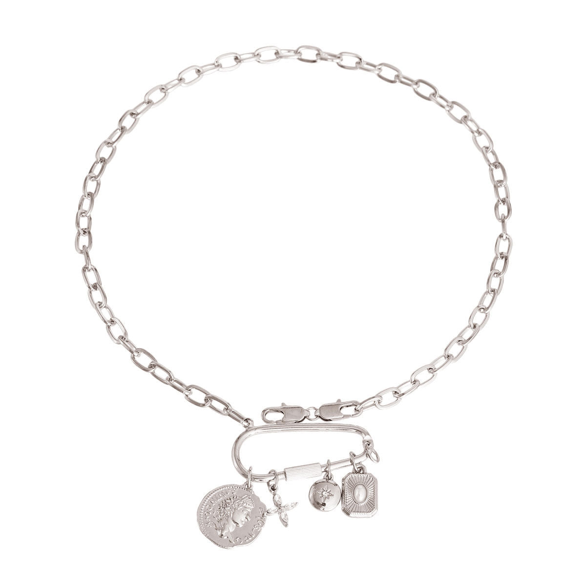 Silver Coin Screw Carabiner Chain|20 inches - Premium Wholesale Jewelry from Pinktown - Just $14! Shop now at chiquestyles