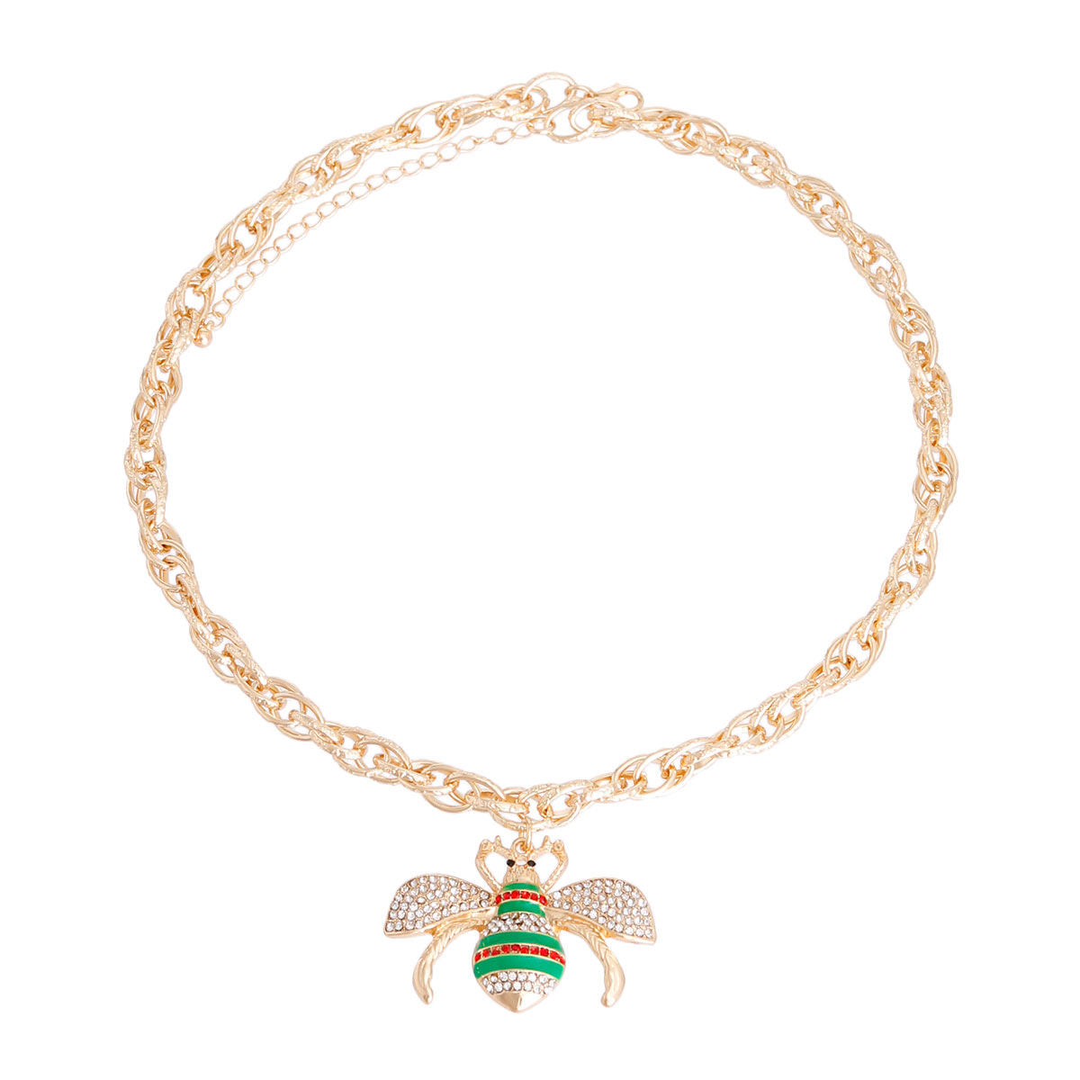 Green Striped Bee Chain Link Necklace - Premium Wholesale Jewelry from Pinktown - Just $13! Shop now at chiquestyles