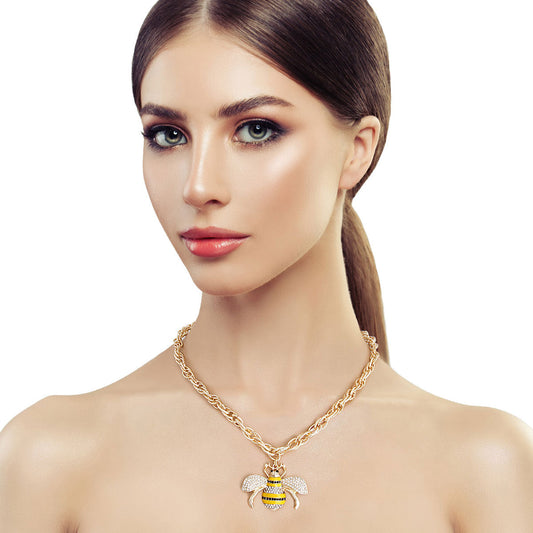 Yellow Striped Bee Chain Link Necklace|20 inches - Premium Wholesale Jewelry from Pinktown - Just $14! Shop now at chiquestyles