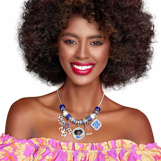 Blue White Sorority Charm Necklace|18 inches - Premium Wholesale Jewelry from Pinktown - Just $29! Shop now at chiquestyles