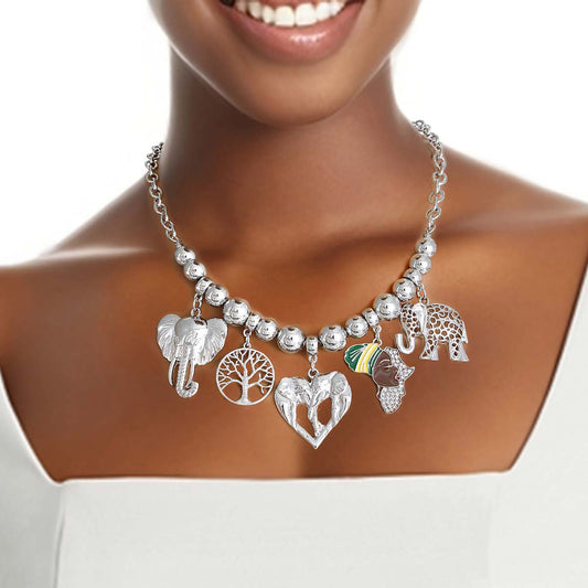 Silver African Elephant Charm Chain|17 + 3 inches - Premium Wholesale Jewelry from Pinktown - Just $16! Shop now at chiquestyles