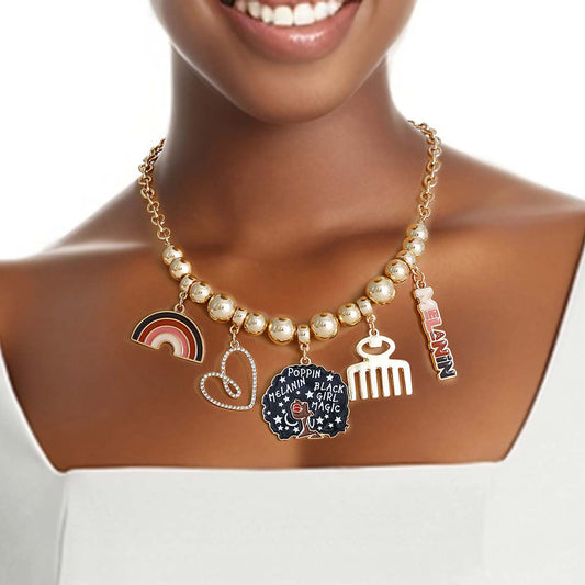 Gold Melanin Poppin Charm Chain|17 + 3 inches - Premium Wholesale Jewelry from Pinktown - Just $17! Shop now at chiquestyles