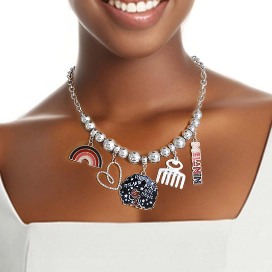 Silver Melanin Poppin Charm Chain|17 + 3 inches - Premium Wholesale Jewelry from Pinktown - Just $17! Shop now at chiquestyles