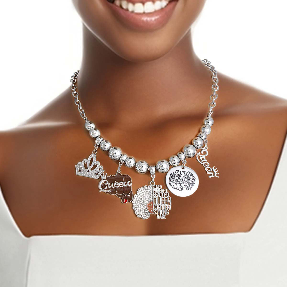 Silver Queen Afro Charm Chain|17 + 3 inches - Premium Wholesale Jewelry from Pinktown - Just $17! Shop now at chiquestyles