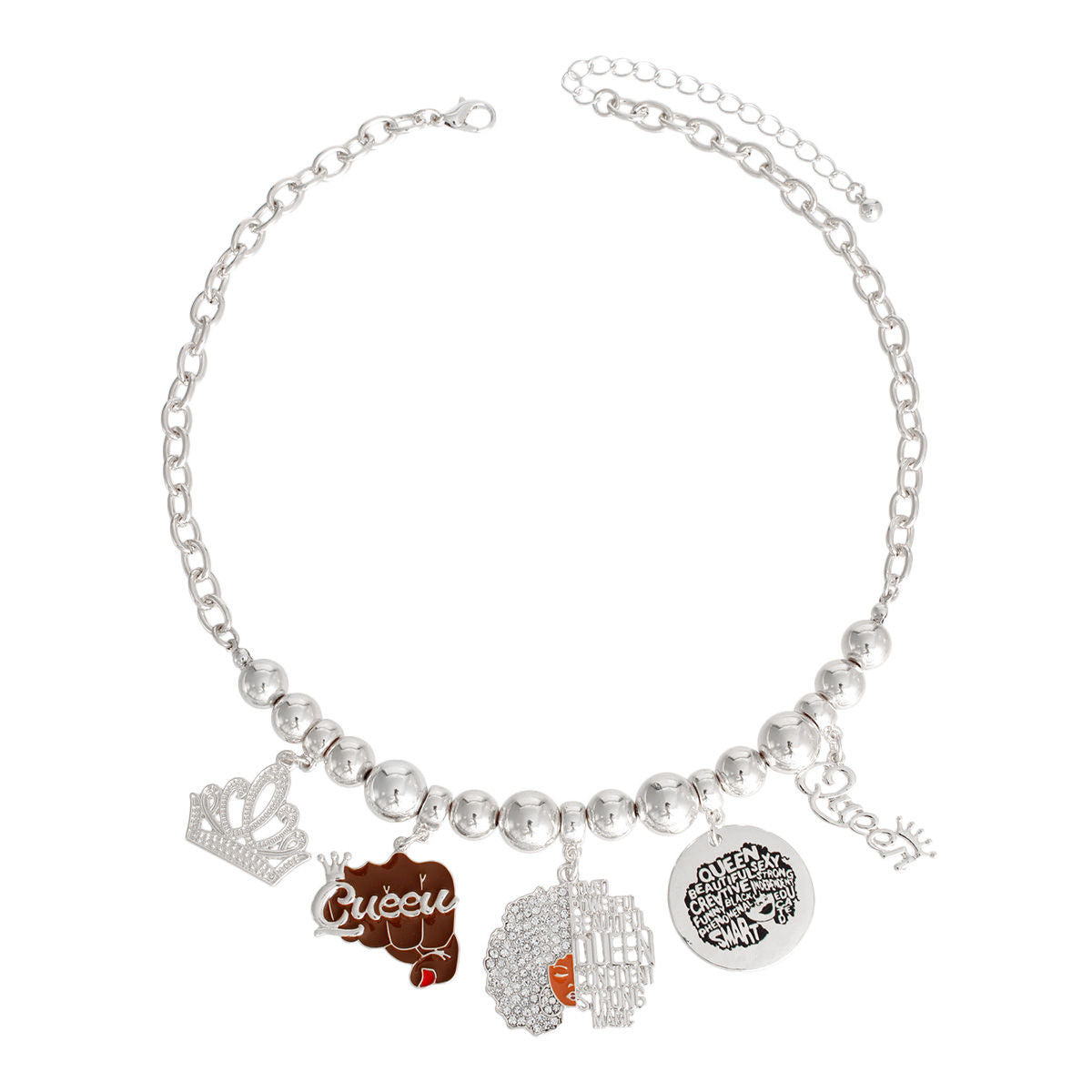 Silver Queen Afro Charm Chain|17 + 3 inches - Premium Wholesale Jewelry from Pinktown - Just $17! Shop now at chiquestyles