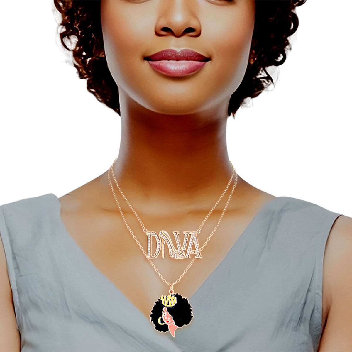 Gold Diva Afro 2 Pcs Chains|16 - 18 inches - Premium Wholesale Jewelry from Pinktown - Just $14! Shop now at chiquestyles