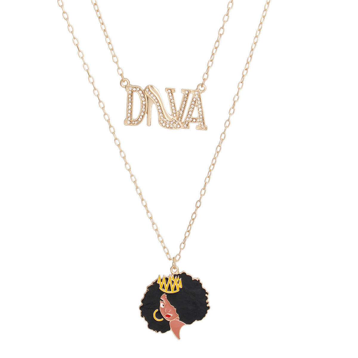 Gold Diva Afro 2 Pcs Chains|16 - 18 inches - Premium Wholesale Jewelry from Pinktown - Just $14! Shop now at chiquestyles