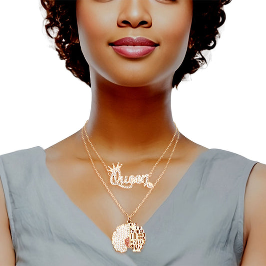 Gold Queen Afro 2 Pcs Chains|16 - 18 inches - Premium Wholesale Jewelry from Pinktown - Just $14! Shop now at chiquestyles