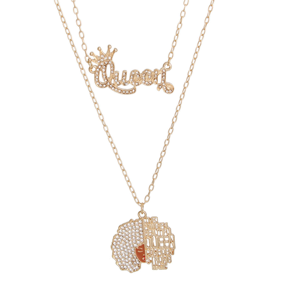 Gold Queen Afro 2 Pcs Chains|16 - 18 inches - Premium Wholesale Jewelry from Pinktown - Just $14! Shop now at chiquestyles