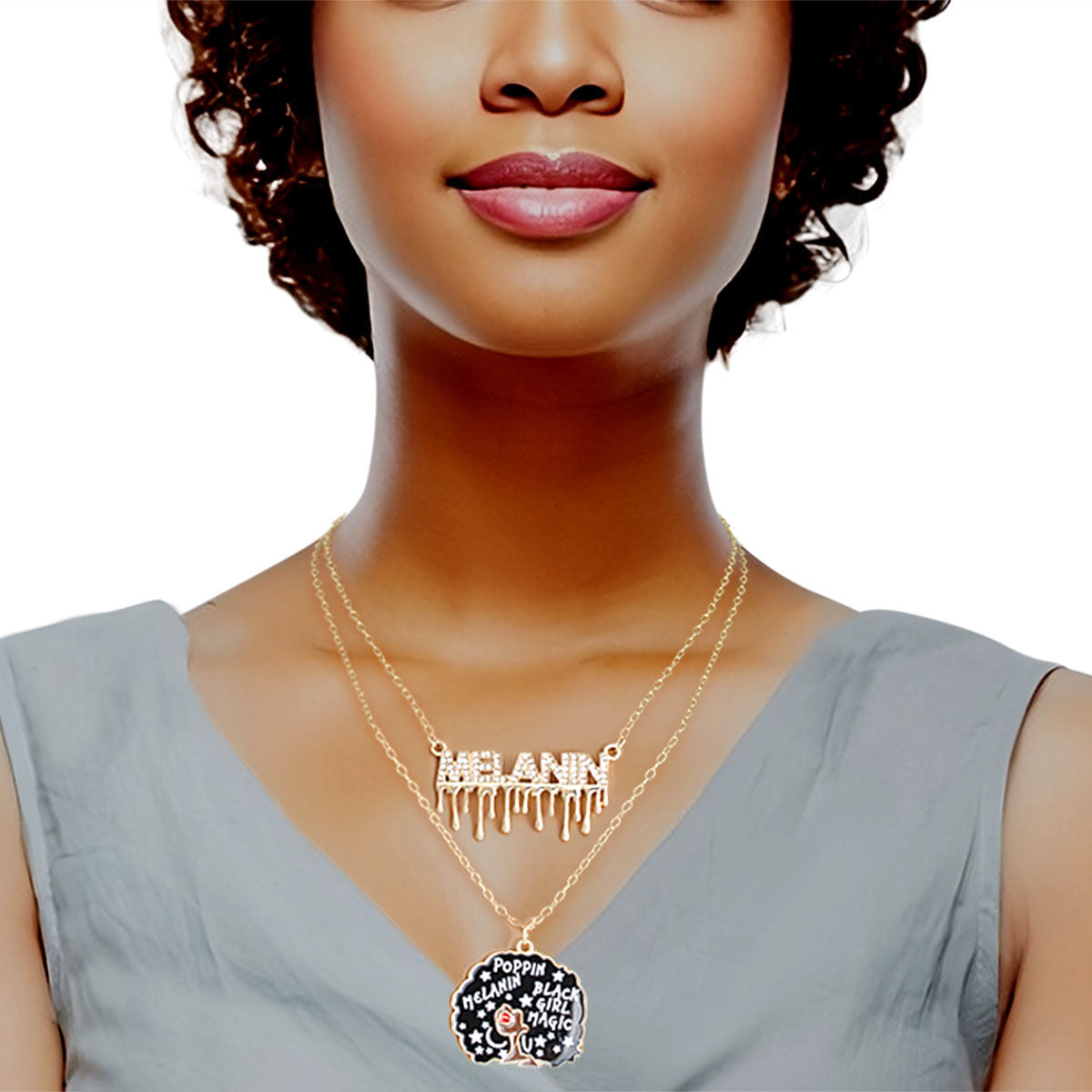 Gold Melanin Afro 2 Pcs Chains|16 - 18 inches - Premium Wholesale Jewelry from Pinktown - Just $14! Shop now at chiquestyles