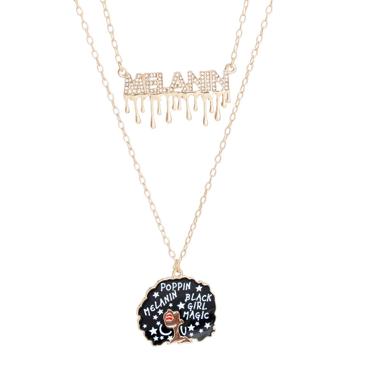 Gold Melanin Afro 2 Pcs Chains|16 - 18 inches - Premium Wholesale Jewelry from Pinktown - Just $14! Shop now at chiquestyles