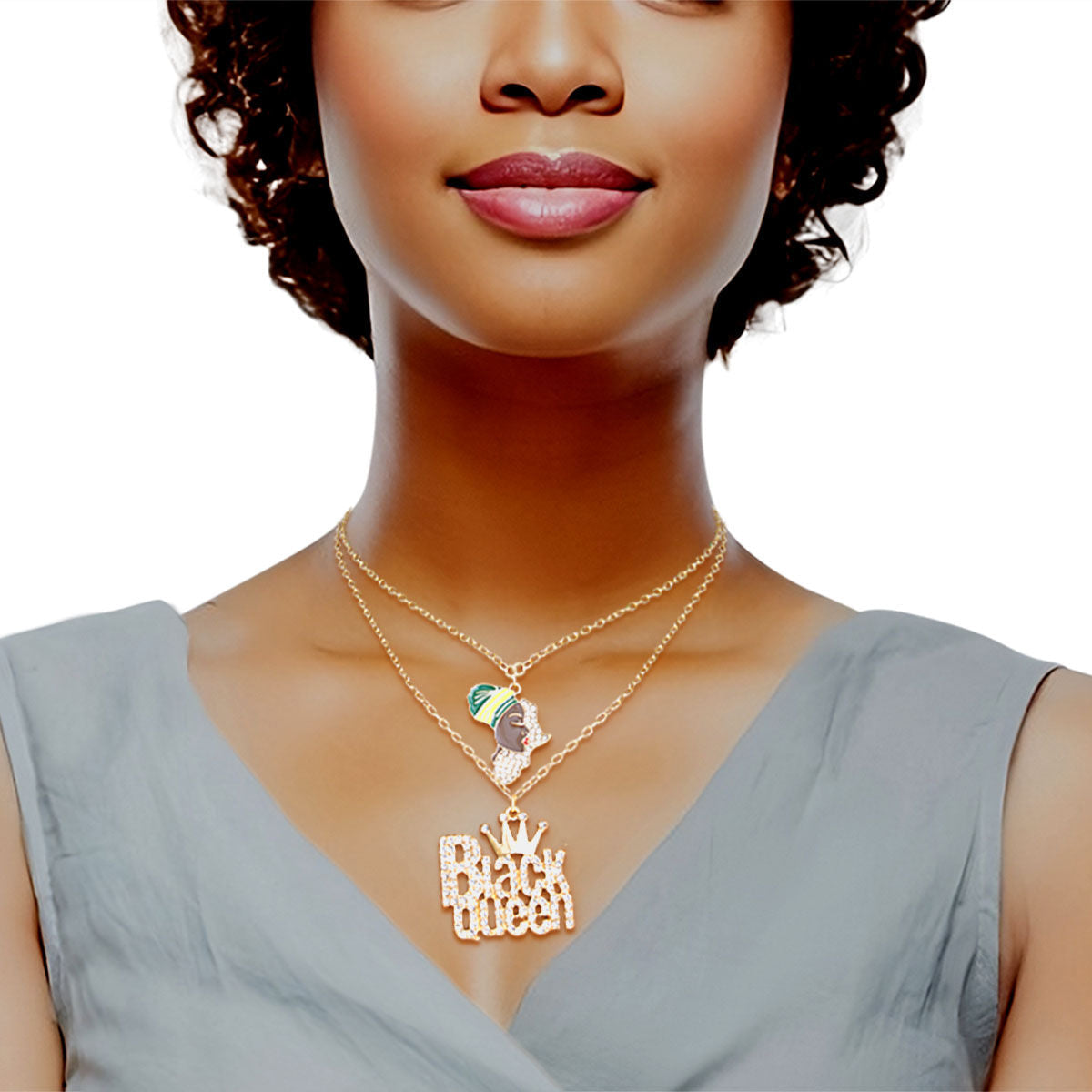 Gold Black Queen 2 Pcs Chains|16 - 18 inches - Premium Wholesale Jewelry from Pinktown - Just $14! Shop now at chiquestyles