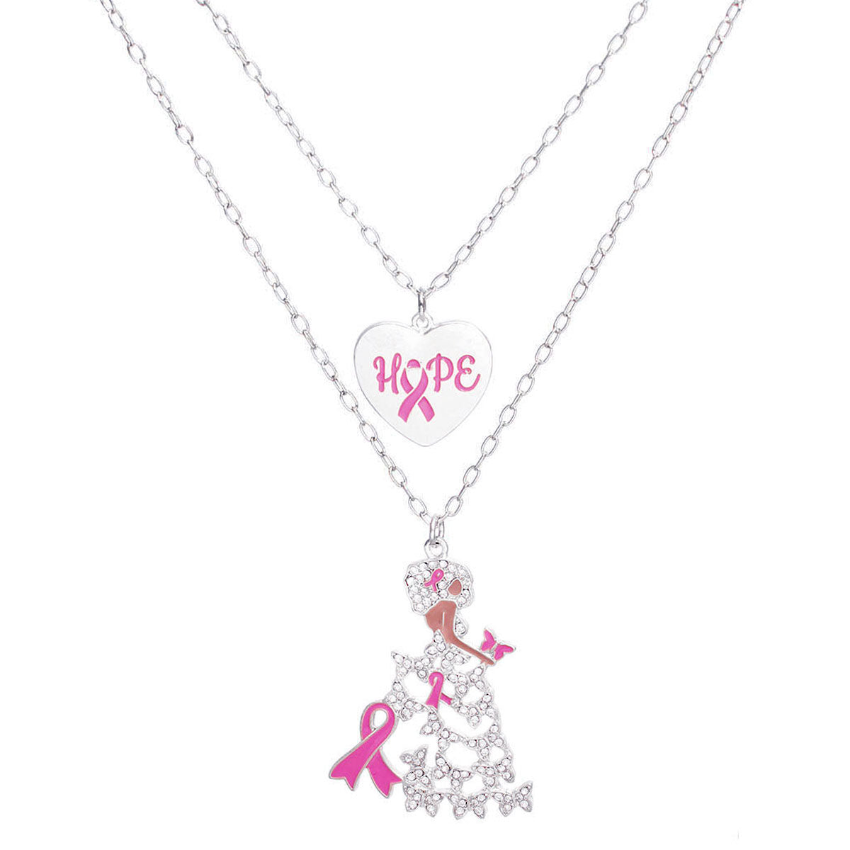 Silver Lady Adorned Gown Cancer Set|16 - 18 inches - Premium Wholesale Jewelry from Pinktown - Just $14! Shop now at chiquestyles