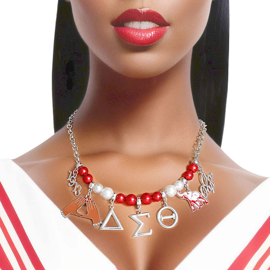 Red White Pearl DST Necklace|17 + 3 inches - Premium Wholesale Jewelry from Pinktown - Just $19! Shop now at chiquestyles