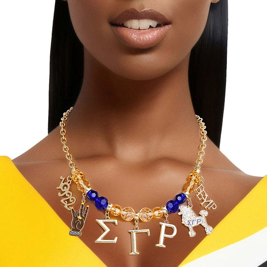 Blue Gold Bead Sigma Necklace|17 + 3 inches - Premium Wholesale Jewelry from Pinktown - Just $19! Shop now at chiquestyles