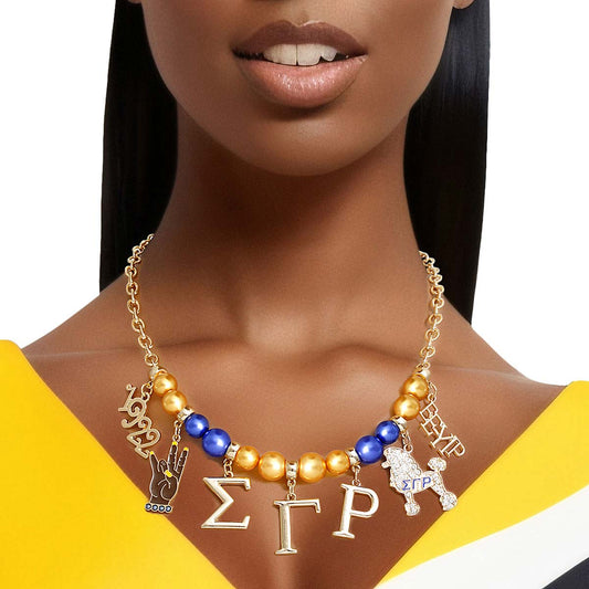 Blue Gold Pearl Sigma Necklace|17 + 3 inches - Premium Wholesale Jewelry from Pinktown - Just $19! Shop now at chiquestyles