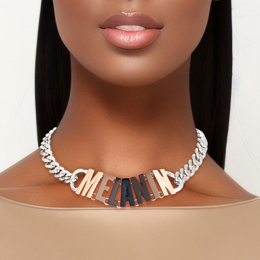 MELANIN Silver Chain Choker|16 + 2 inches - Premium Wholesale Jewelry from Pinktown - Just $17! Shop now at chiquestyles