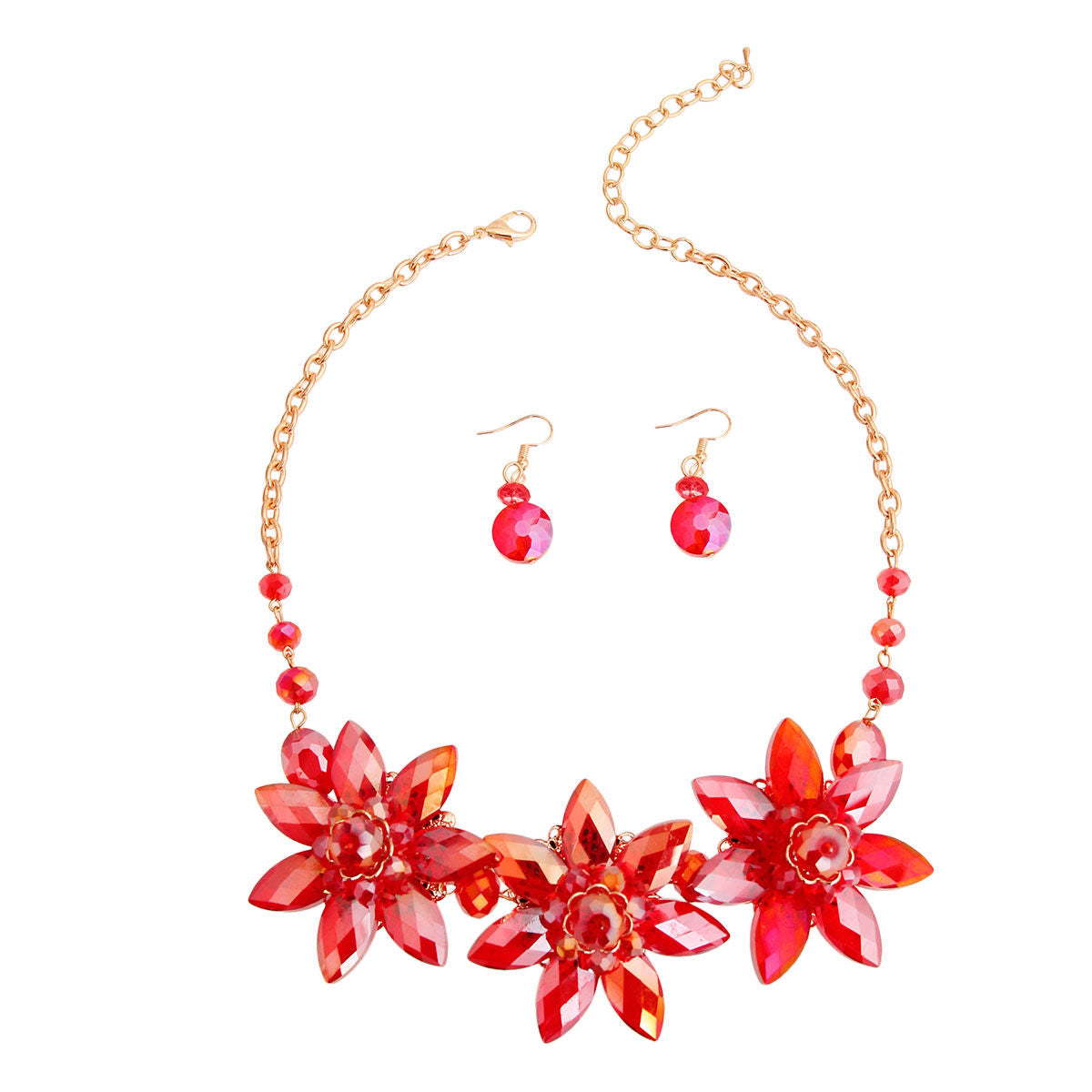 Red Crystal Flower Collar Set|18 inches - Premium Wholesale Jewelry from Pinktown - Just $18! Shop now at chiquestyles