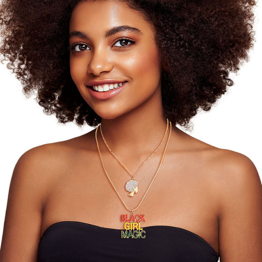 Multi Color Double Chain Black Girl Magic Necklace|16 inches - Premium Wholesale Jewelry from Pinktown - Just $15! Shop now at chiquestyles