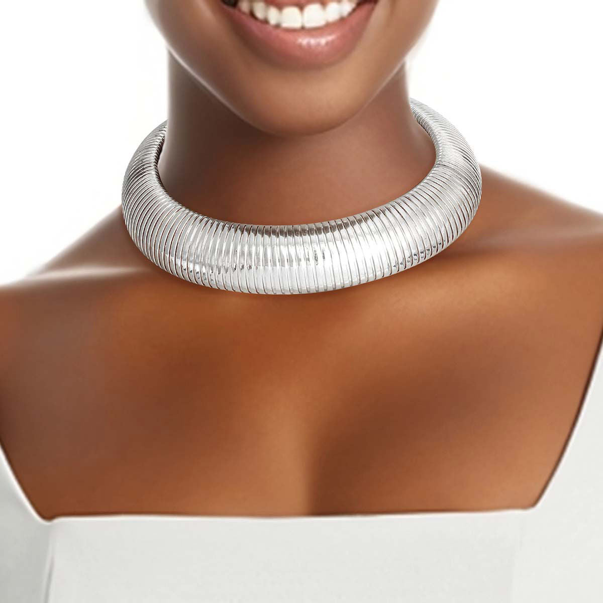 Silver Metal Flex Armor Collar Set|16 + 4 inches - Premium Wholesale Jewelry from Pinktown - Just $20! Shop now at chiquestyles