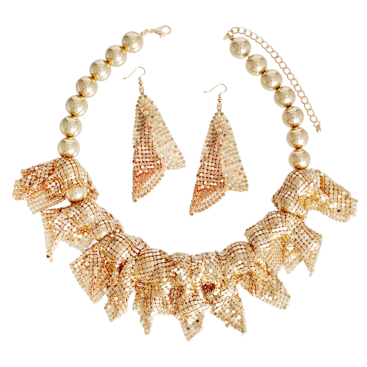 Gold Ball and Mesh Necklace|18 + 4 inches - Premium Wholesale Jewelry from Pinktown - Just $38! Shop now at chiquestyles