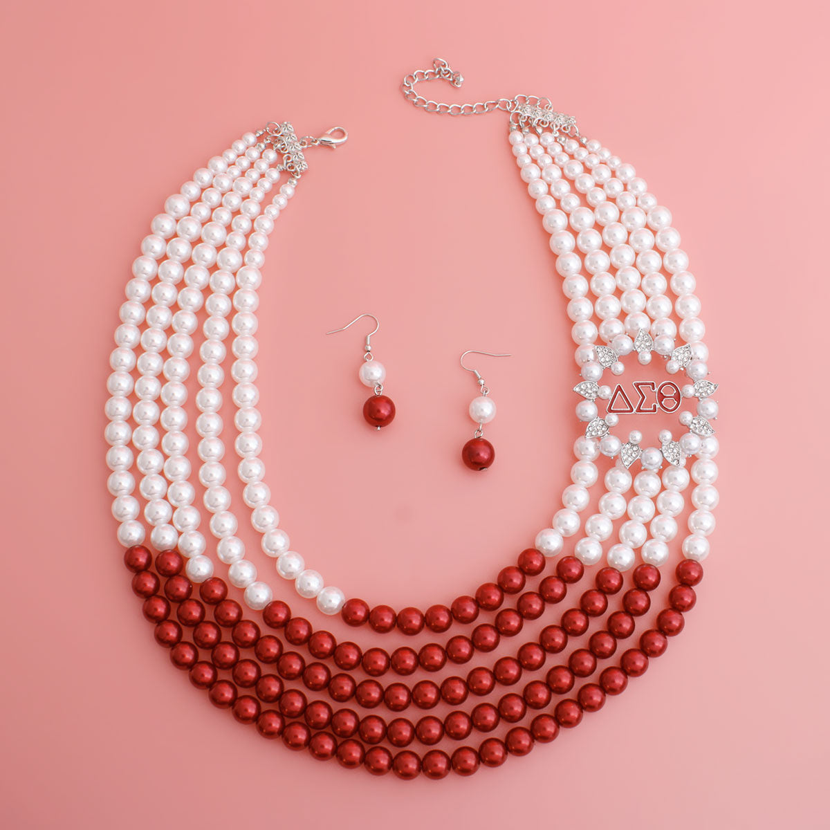Mix Red White Pearl Delta Soror Necklace Set - Premium Wholesale Jewelry from Pinktown - Just $27! Shop now at chiquestyles