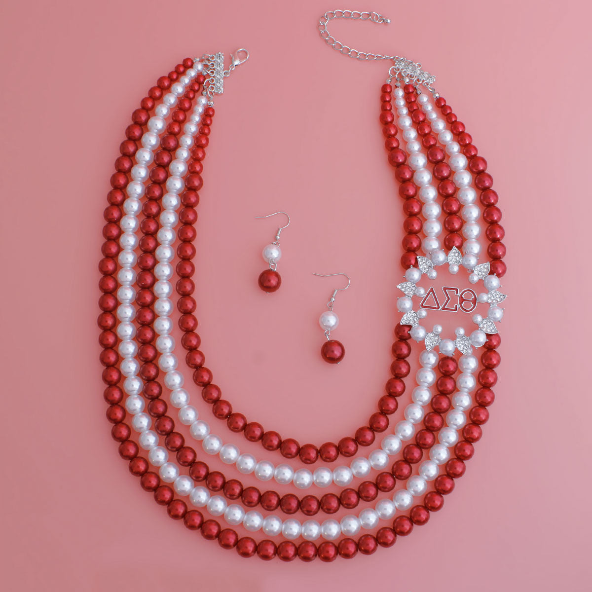 DST Necklace Red White Pearl Soror Set - Premium Wholesale Jewelry from Pinktown - Just $27! Shop now at chiquestyles
