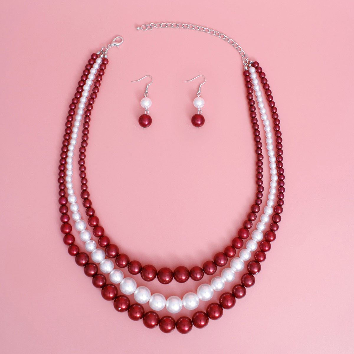 DST Pearl Necklace Red White 3 Strand Set - Premium Wholesale Jewelry from Pinktown - Just $15! Shop now at chiquestyles