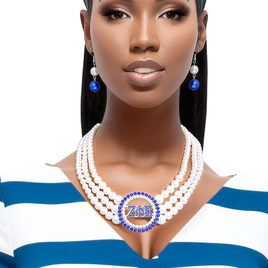 Pearl Necklace Blue White Zeta Set for Women - Premium Wholesale Jewelry from Pinktown - Just $19! Shop now at chiquestyles