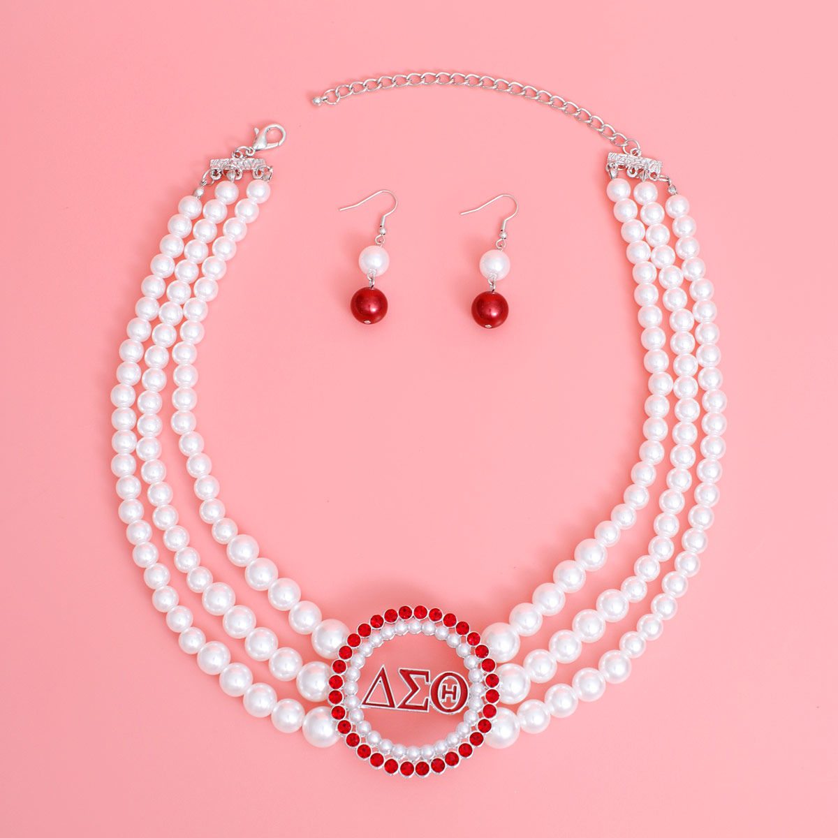 Pearl Necklace Red White Delta Soror Set - Premium Wholesale Jewelry from Pinktown - Just $19! Shop now at chiquestyles