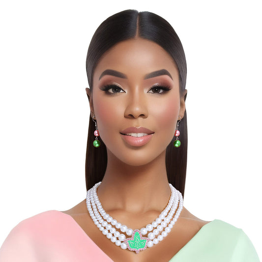 Pearl Necklace Green Tea Rose AKA Set for Women - Premium Wholesale Jewelry from Pinktown - Just $19! Shop now at chiquestyles