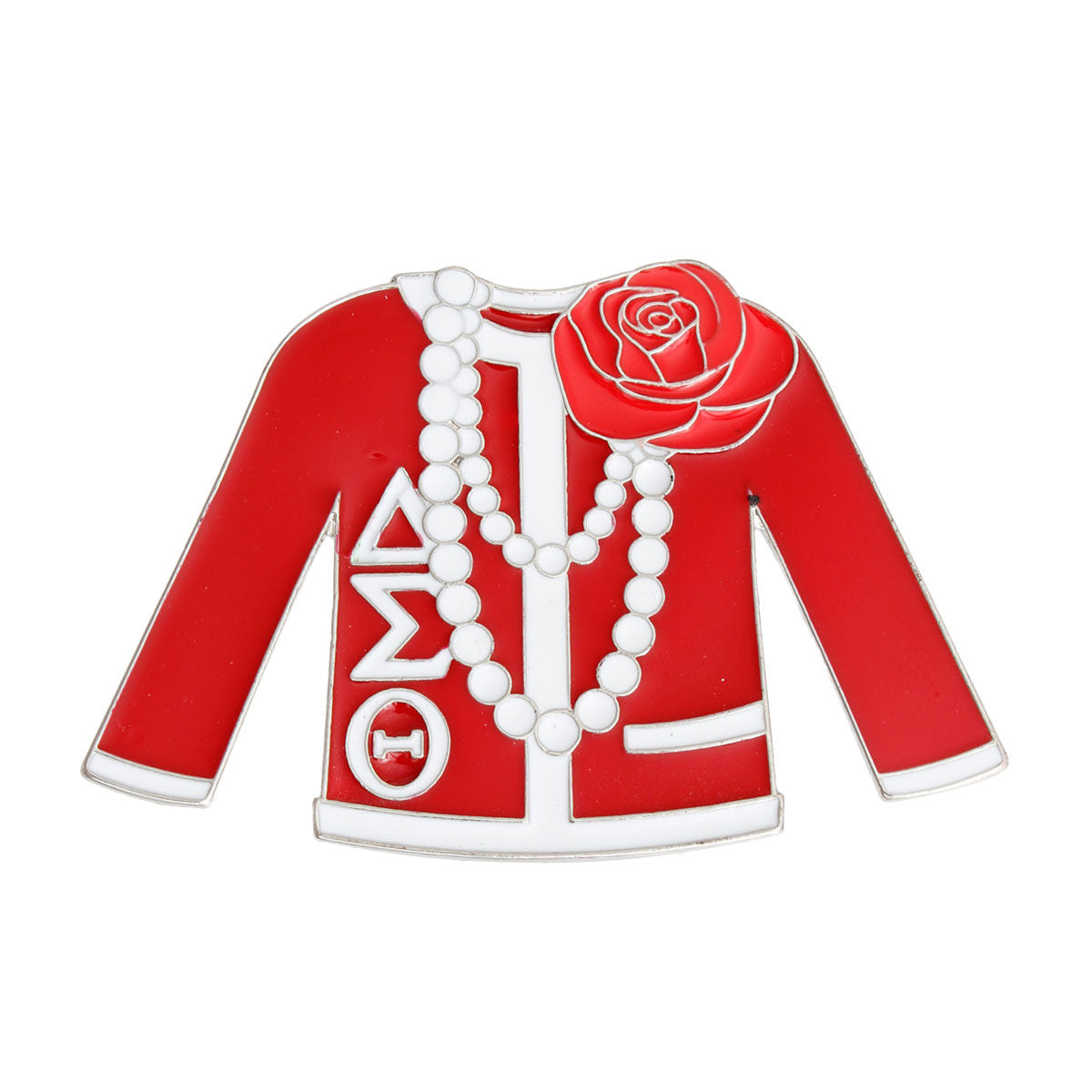 DST Red White Sweater Sorority Pin|2.15 x 3.25 inches - Premium Wholesale Jewelry from Pinktown - Just $14! Shop now at chiquestyles