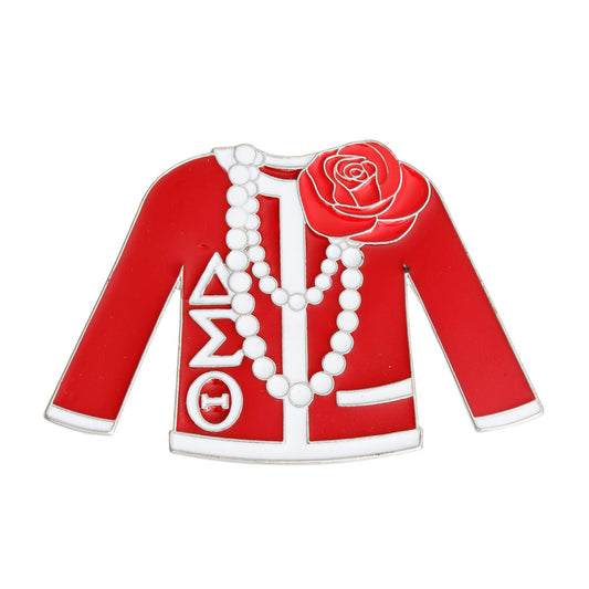 DST Red White Sweater Sorority Pin|2.15 x 3.25 inches - Premium Wholesale Jewelry from Pinktown - Just $14! Shop now at chiquestyles
