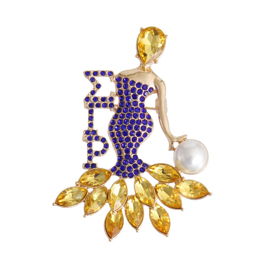 Blue Gold Woman Sorority Pin|3.25 x 2.25 inches - Premium Wholesale Jewelry from Pinktown - Just $14! Shop now at chiquestyles