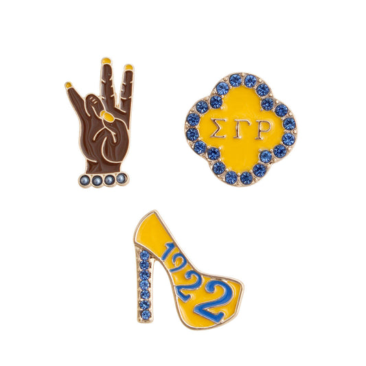 Blue Gold 3 Pcs Sorority Pins|1 inch - Premium Wholesale Jewelry from Pinktown - Just $15! Shop now at chiquestyles