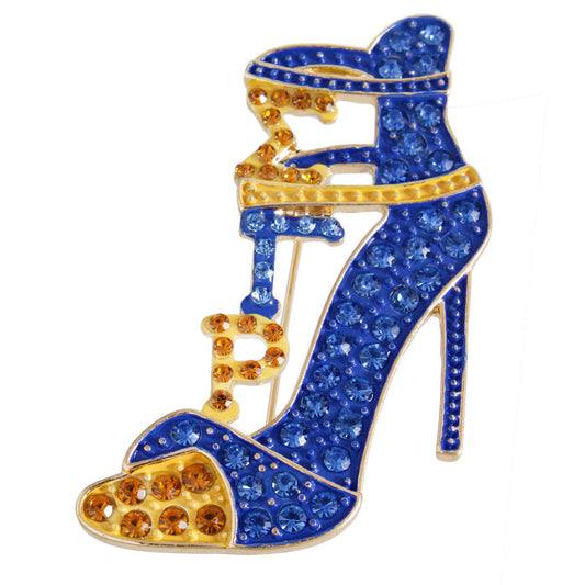 Blue Gold Heel Sorority Brooch|2.5 x 1.5 inches - Premium Wholesale Jewelry from Pinktown - Just $13! Shop now at chiquestyles
