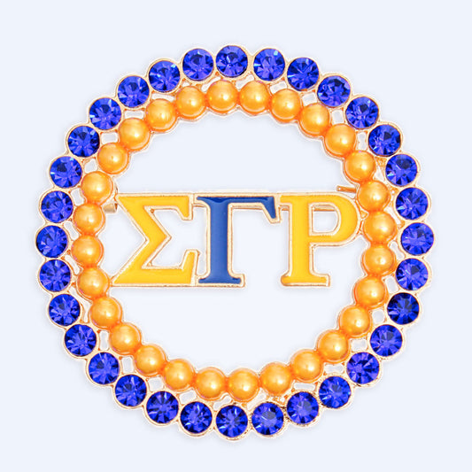 Brooch Blue Gold Sigma Round Pin for Women - Premium Wholesale Jewelry from Pinktown - Just $12! Shop now at chiquestyles