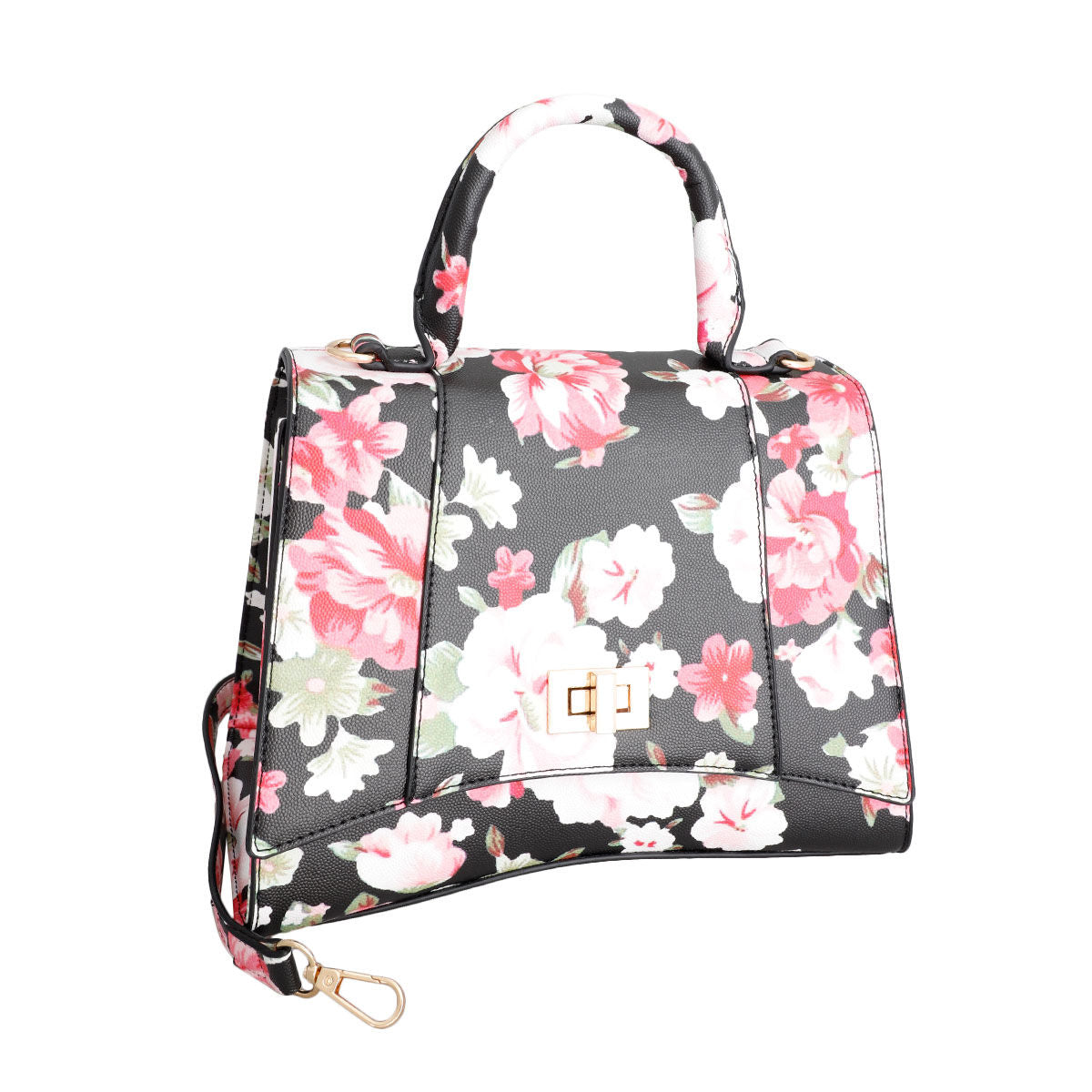 Black Floral Flal Top Handle Handbag Set - Premium Wholesale Fashion Accessories from Pinktown - Just $72! Shop now at chiquestyles