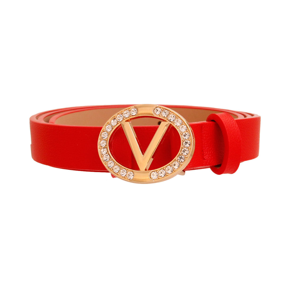 Red and Gold Rhinestone V Designer Belt|Adjustable - Premium Wholesale Fashion Accessories from Pinktown - Just $12! Shop now at chiquestyles