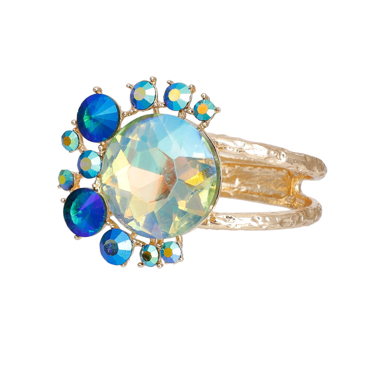 Gold Round Blue Crystals Hinge Cuff|8 inches - Premium Wholesale Jewelry from Pinktown - Just $17! Shop now at chiquestyles