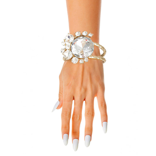 Gold Round Crystals Hinge Cuff|8 inches - Premium Wholesale Jewelry from Pinktown - Just $17! Shop now at chiquestyles