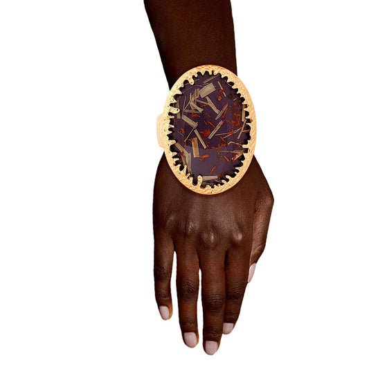 Oval Purple Confetti Gold Cuff|8 inches - Premium Wholesale Jewelry from Pinktown - Just $22! Shop now at chiquestyles