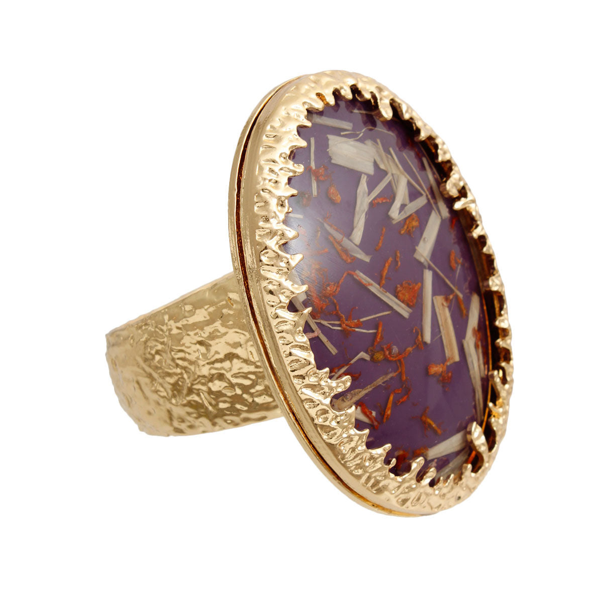 Oval Purple Confetti Gold Cuff|8 inches - Premium Wholesale Jewelry from Pinktown - Just $22! Shop now at chiquestyles
