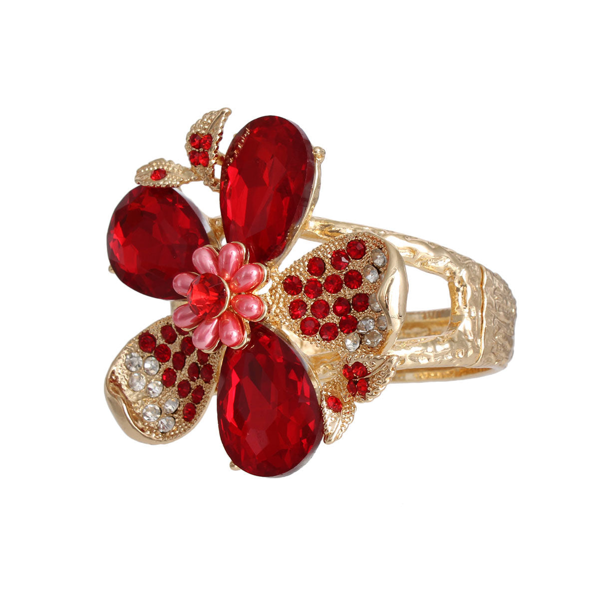 Red Crystal Floral Leaf Cuff - Premium Wholesale Jewelry from Pinktown - Just $22! Shop now at chiquestyles